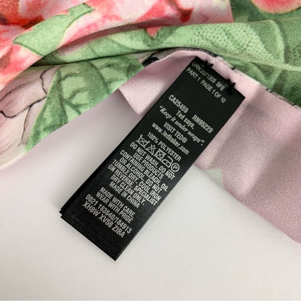 Ted Baker Palace Gardens Floral Chevron Striped Pink Skinny Scarf 10”x 70” - Picture 5 of 10